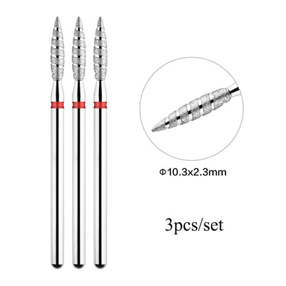 TP 3pcs/set Flame Diamond Nail Drill Bits 3/32'' Russian Electric File Bits Milling Cutter for Manicure Cuticle Remove Nail Tool