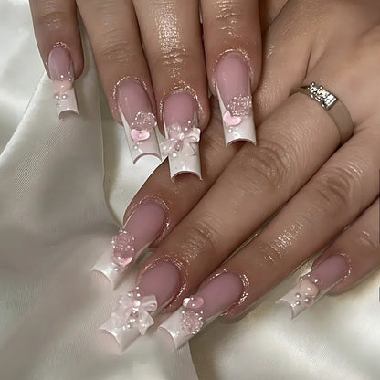 24Pcs Long Square False Nails Simple White French Fake Nails Wearable Ballet Coffin Full Cover Nail Tips Acrylic Press on Nails
