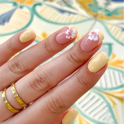 24Pcs Fairy White Flower Fake Nails Pink French Tip Press on Nails Short Square Wearable False Nail for Women Girls DIY Manicure