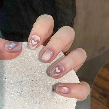 24 pcs short square simple French cat eye love nails +1 nail glue +1 nail file