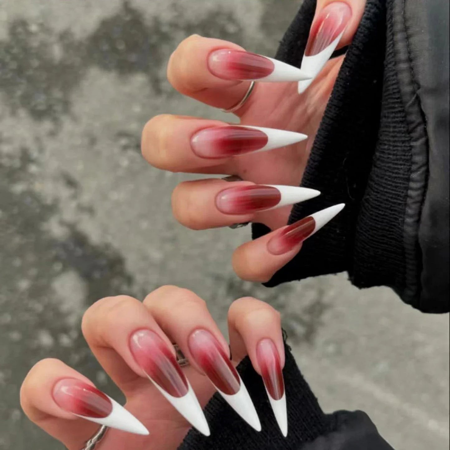 24pcs Blush French False Nails Fashionable Y2k Press On Nails Hand Painted Ballet Fake Nails Fashion Gradient Long Square Nails