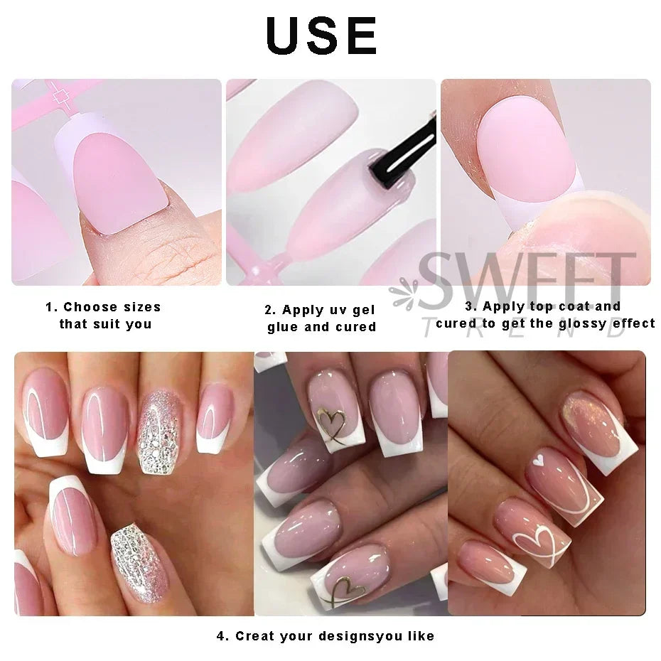 150/160pcs Short Square Fake False Nails Tips Soft Gel Press On Nail Artificial French y2k Nail Supplies for Women Manicure Tool