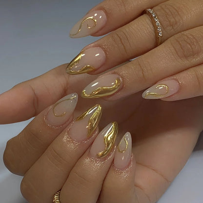 24Pcs Long Almond Fake Nails with White Edge Design Wearable French Press on False Nails Simple Full Cover Nail Tips Manicure
