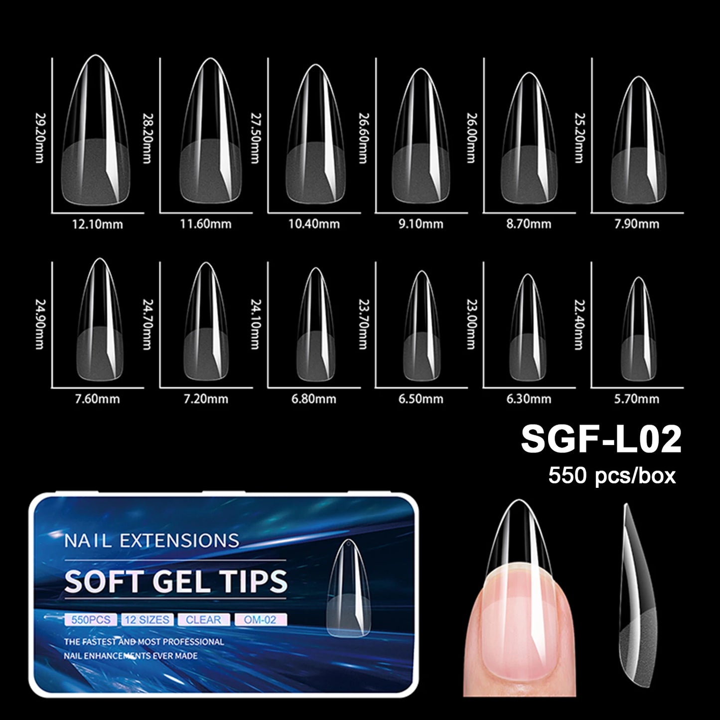 550pcs Soft Gel Nail Tips False Nails Tip Semi-matte Fingertip French Coffin Almond Capsules Full Cover Nails Extension Tools
