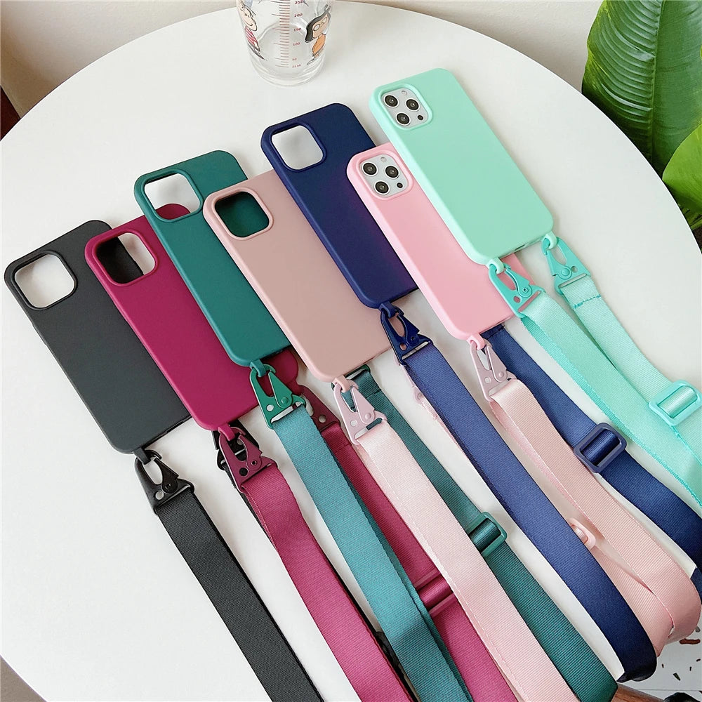 Crossbody Neck Strap Soft Silicone Phone Case For Samsung Galaxy S22 Ultra S21 S20 Plus FE Note 20 10 S10 S9 8 Cord Rope Cover