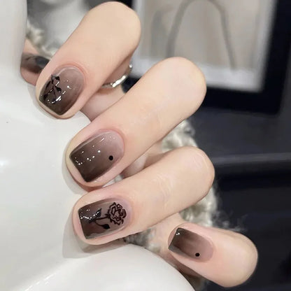 24pcs Red Rose Fake Nails Long Flower Ballet Press on Nails Design French False Nail Full Cover Wearable Fake Nail Tips Art