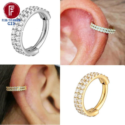 G23 Titanium Daith Cartilage Earrings 16G Helix Nose Septum Piercing Conch Hinged Clicker Body Jewelry Ear Ring Zircon Wholesale