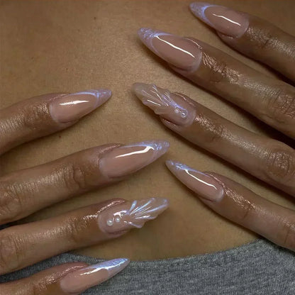 24Pcs Short Round Head Almond Fake Nails with Flowers Grass Pattern Wearable False Nails Tips Summer Full Cover Press on Nails