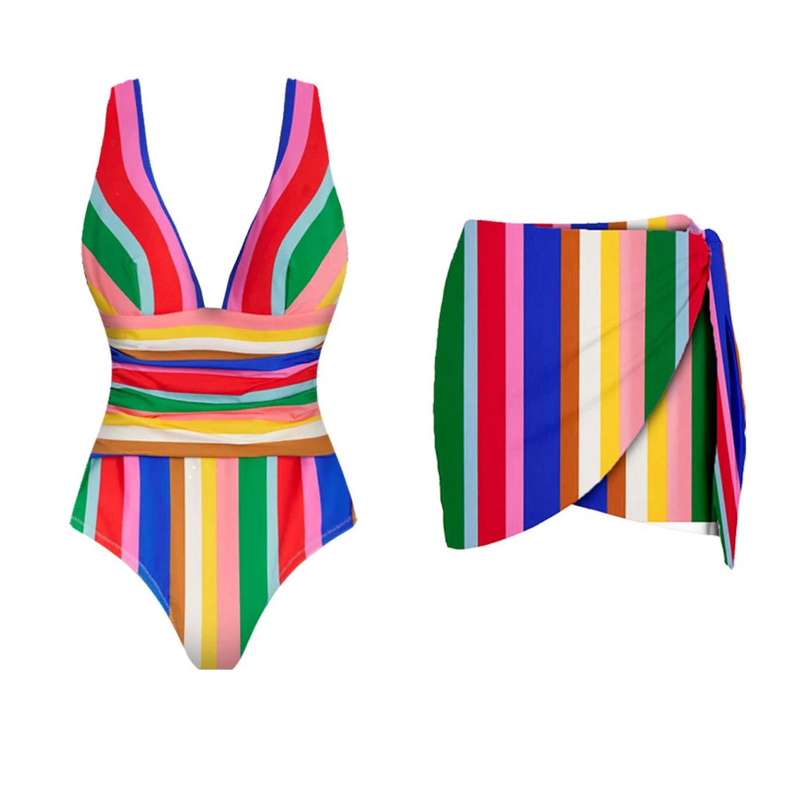 2Pcs Striped Swimsuit With Long Skirt Sexy Women Bikini Push Up Swimwear Halter Biquini Female Bathing Suit Slimming Beachwear