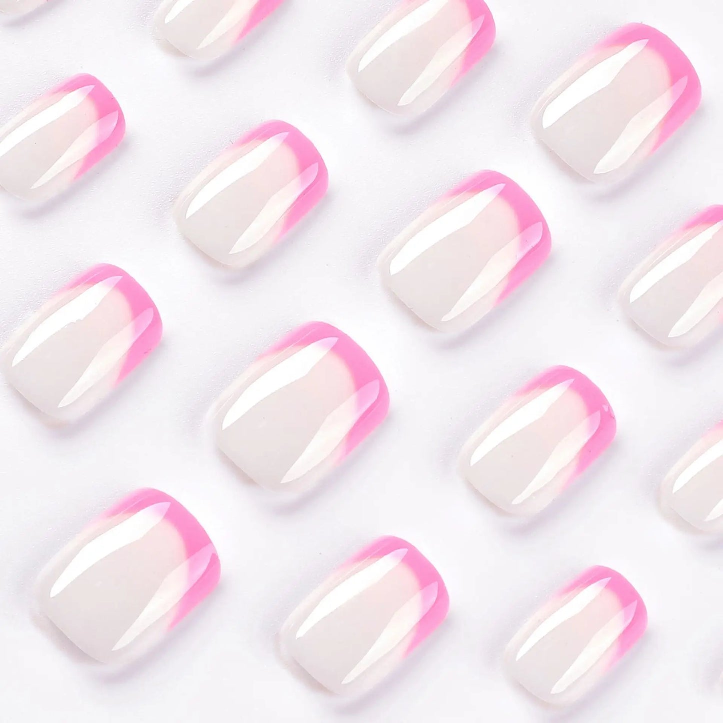 Simple Pink French Wearable Fashion Short Square Fake Nails Detachable Full Cover Finished False Nails Press on Nails with Glue