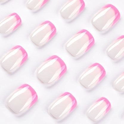 Simple Pink French Wearable Fashion Short Square Fake Nails Detachable Full Cover Finished False Nails Press on Nails with Glue