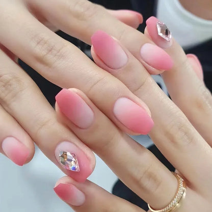 Pink Gradient French Wearable Nail Art Fashion Simple Short Fake Nails Detachable Finished False Nails Press on Nails with Glue