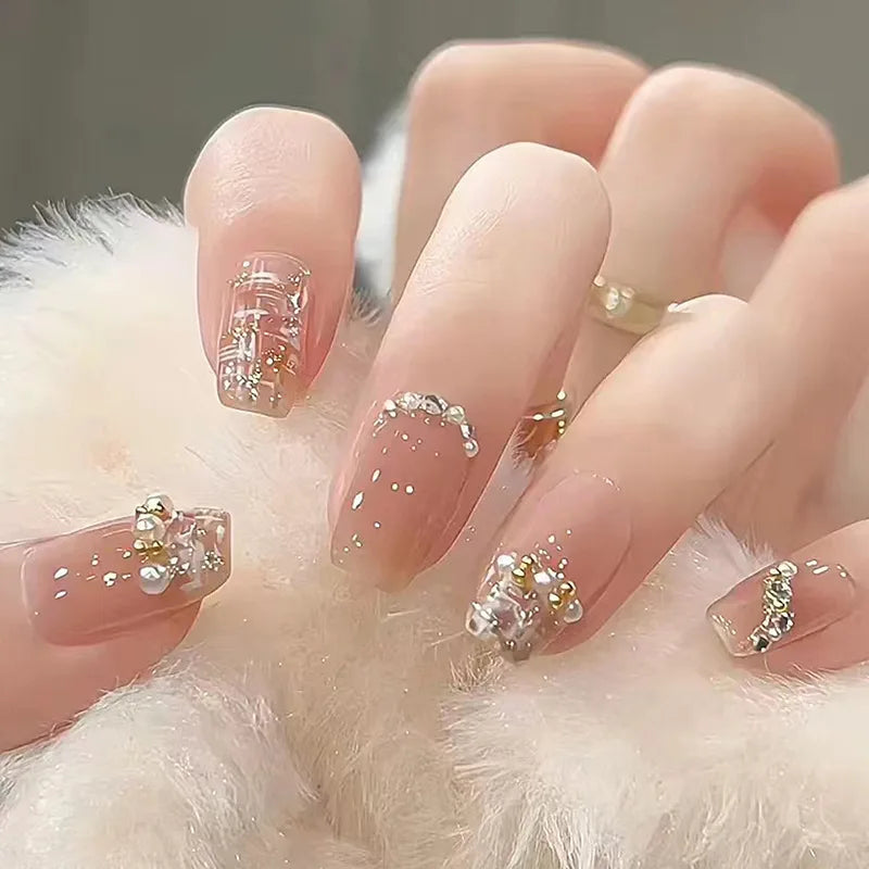 24Pcs Pink Cat Blue Love Cute Short Ballet Press on False Nails Sweet French Cat Eye Bow Star Designs Style Detachable Nails Set