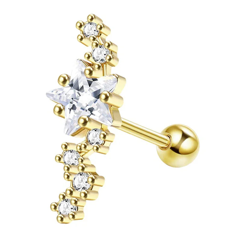 Drperfect Stainless Steel Stud Earrings for Women Men Star Moon Snake Cartilage Screw Back Earring Helix Piercing Jewelry