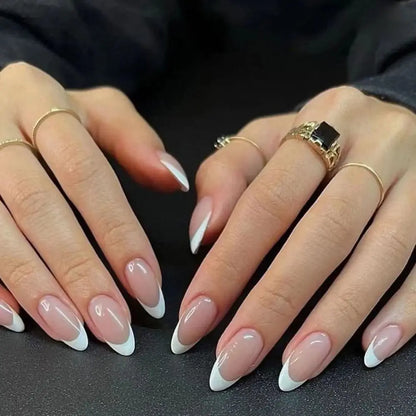 24pcs/Box Fresh Floral Almond False Nails Press On Nails Detachable Fake Nail Tip Purple with Design Manicure Patches