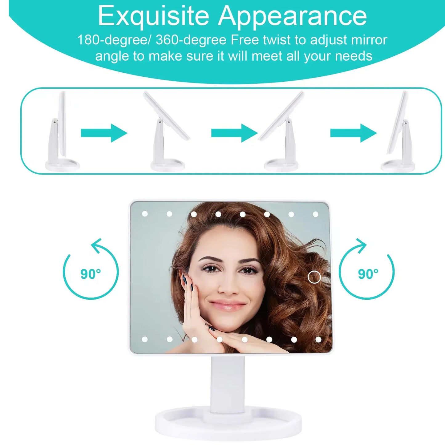 Vanity Lighted Makeup Mirror Square with stand, Desktop Beauty LED Cosmetic Mirror with Touch Screen Handheld Compact for Gifts