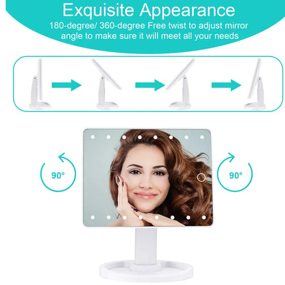 Vanity Lighted Makeup Mirror Square with stand, Desktop Beauty LED Cosmetic Mirror with Touch Screen Handheld Compact for Gifts