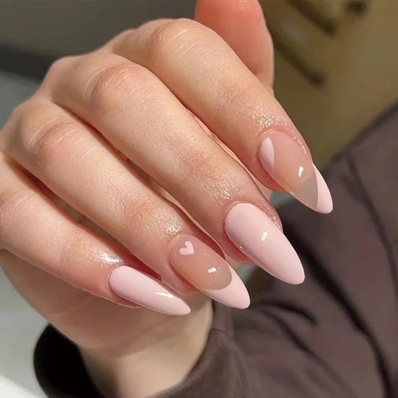 24Pcs Orange Gradient Almond Fake Nails Detachable Simple Pure Color Press On Fake Nails Tips With Glue Long y2k Pink Nails