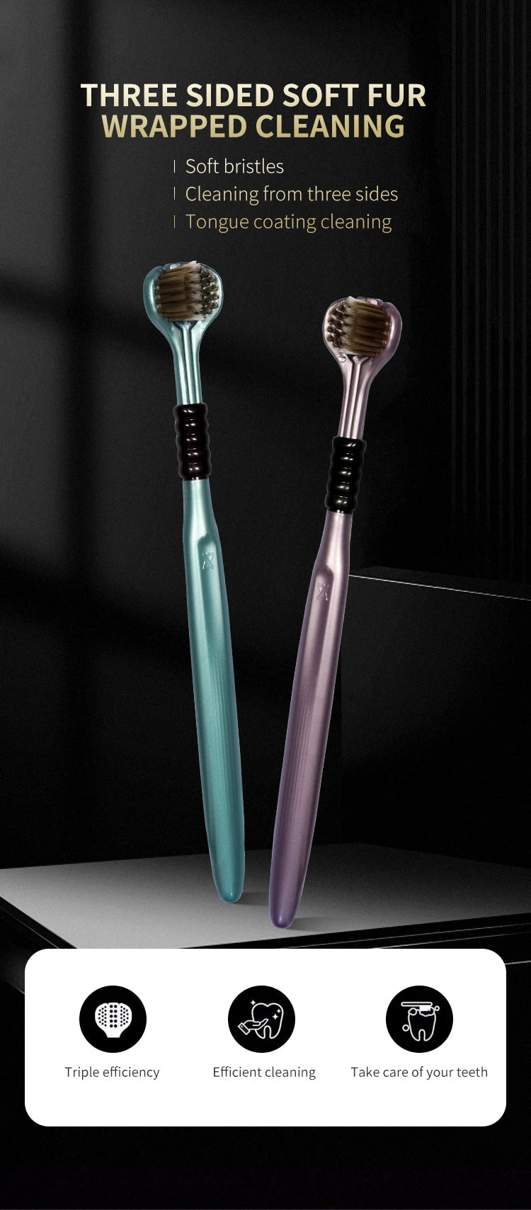 2/4/6pcs Adult Toothbrushes 3 Sided Soft Bristles Tongue Scraper Deep Cleaning Health Oral Care Family Couple Travel Tooth Brush