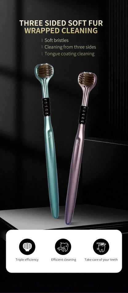 2/4/6pcs Adult Toothbrushes 3 Sided Soft Bristles Tongue Scraper Deep Cleaning Health Oral Care Family Couple Travel Tooth Brush