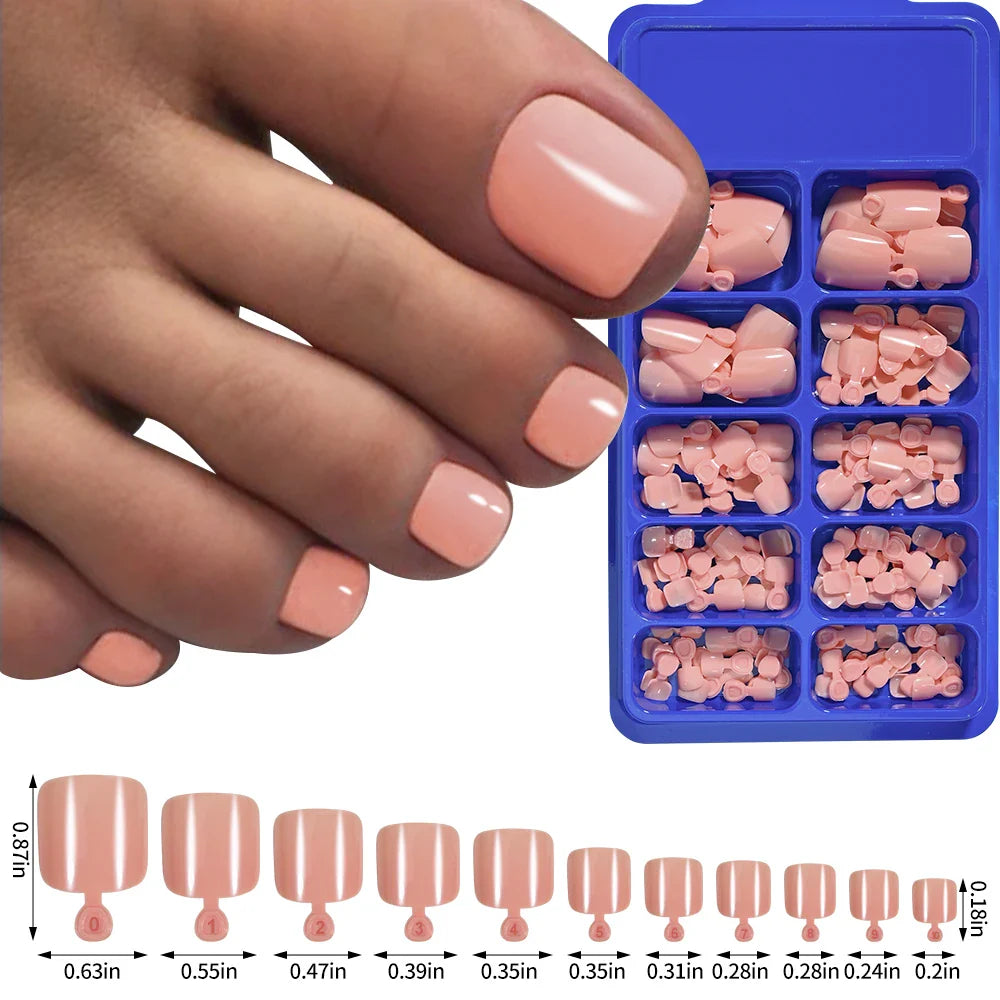 100pcs Clear False Toes Nails French Square Nature White  Full Cover Fake Toe Nails Feet Nail Tips Artificial Press on Toenails