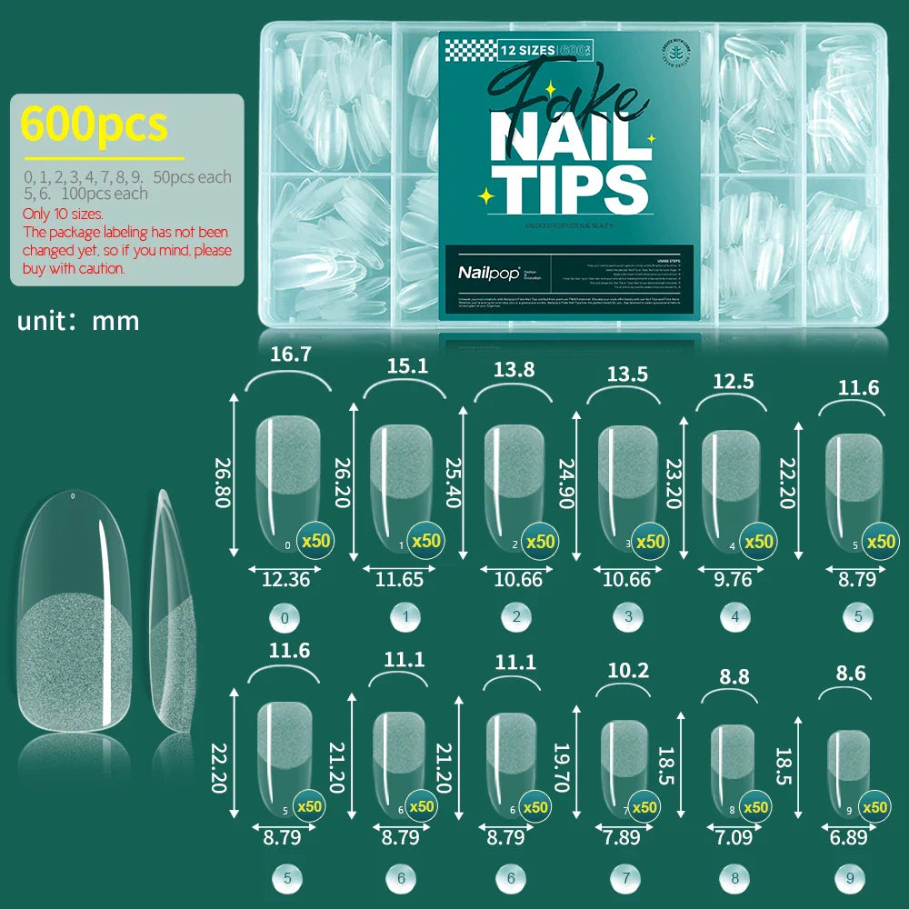 Nailpop 600PCS Soft Gel X Nail Tips Full Cover Coffin Stiletto Fake Nails Extra Short Almond Square Soak Off Gel False Nail Tips