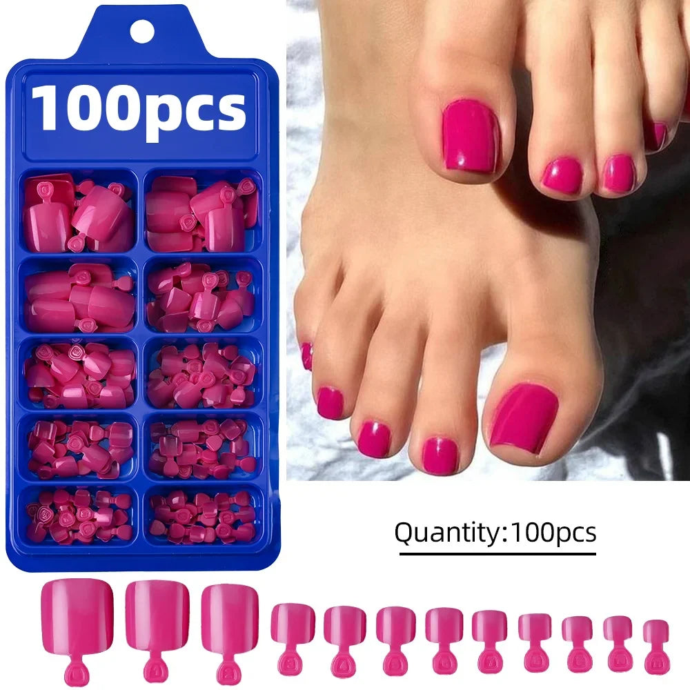 120pcs/Box French Tip Press-On Toenails Pink Color System Square Shape Foot Nails Short Length Glossy Finish False Toe Nails Set