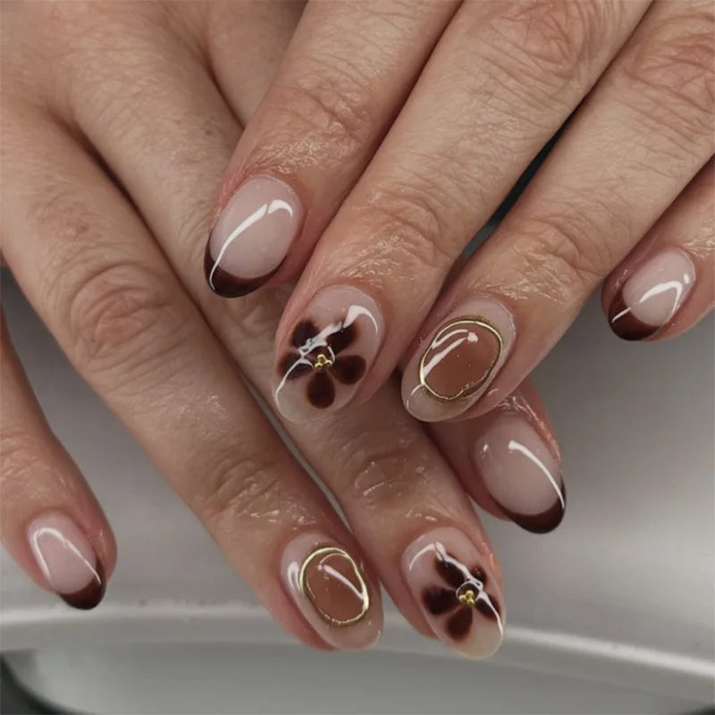 24pcs Pink Flower Almond Press on Nails Simple Fake Nails False Nails Artificial Tip Накладные Ногти Uñas Postizas Mujer 네일팁