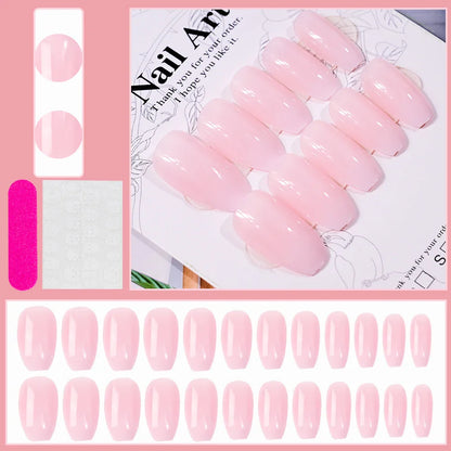 24Pcs Bow Pearl Press on Fake Nails Nude Pink Almond French Stick on False Nail Korean Sweet Girls Wearable Press on Nail + TOOL