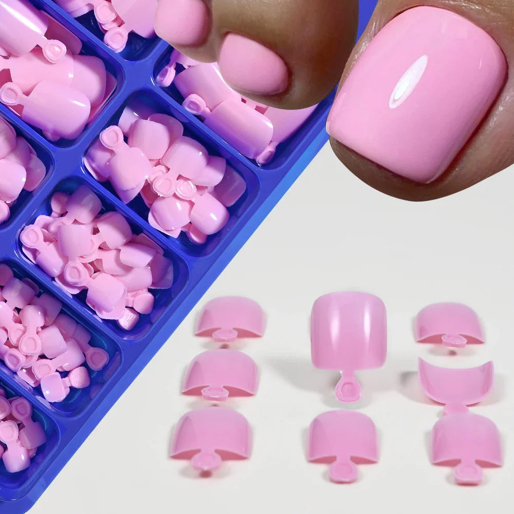 100/120pcs False Toenails French Short Square Full Cover Fake Toe Nails Acrylic Pink Clear White Press on Toenails For Women