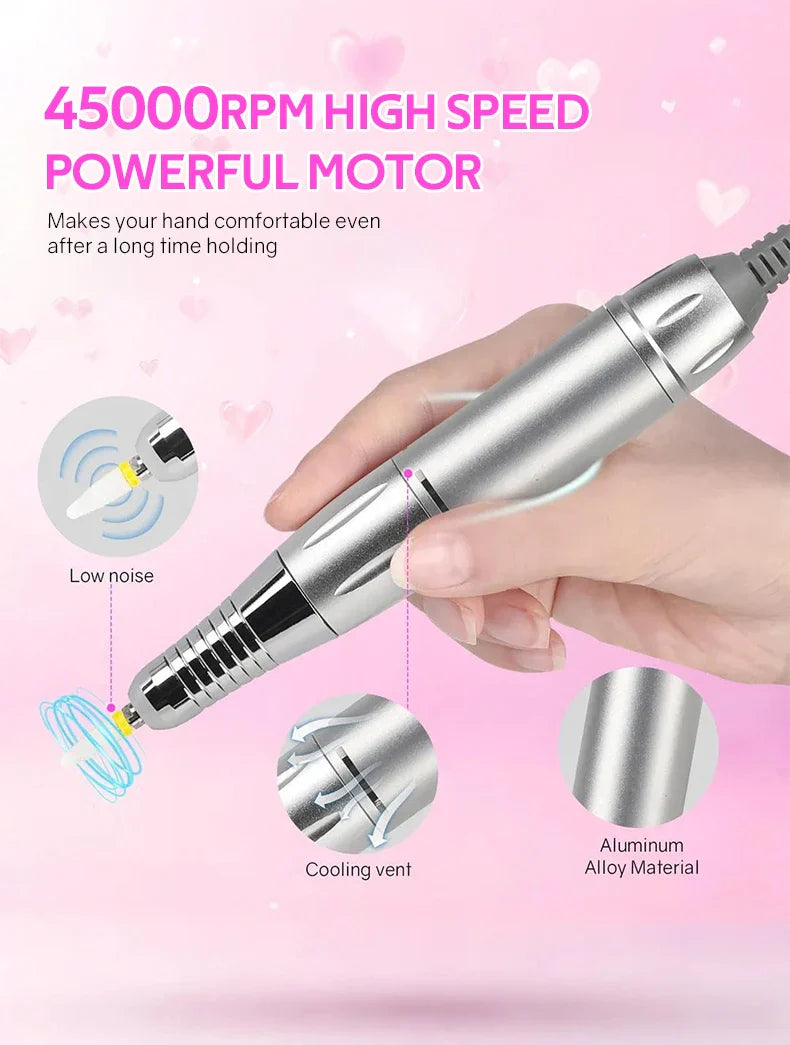 DianaBeauty 45000RPM Rechargeable Nail Drill Machine Nail Polish Polisher Electric Manicure Sander Low Noise Nail Salon Tools