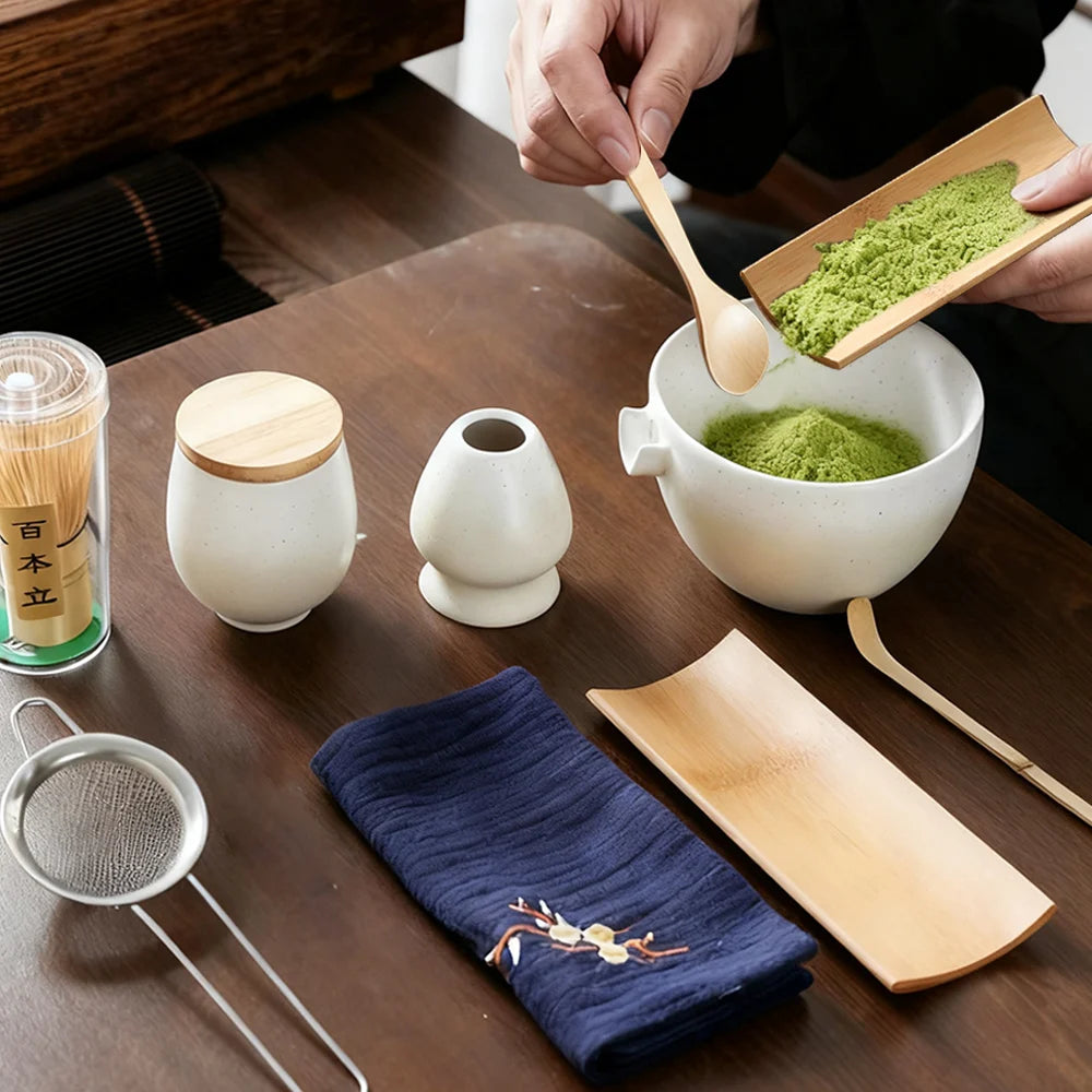 9PCS Japanese Matcha Set - Ceramic Bowl Bamboo Whisk Teaspoon Tea Strainer And Essential Tea Making Tools & Accessories