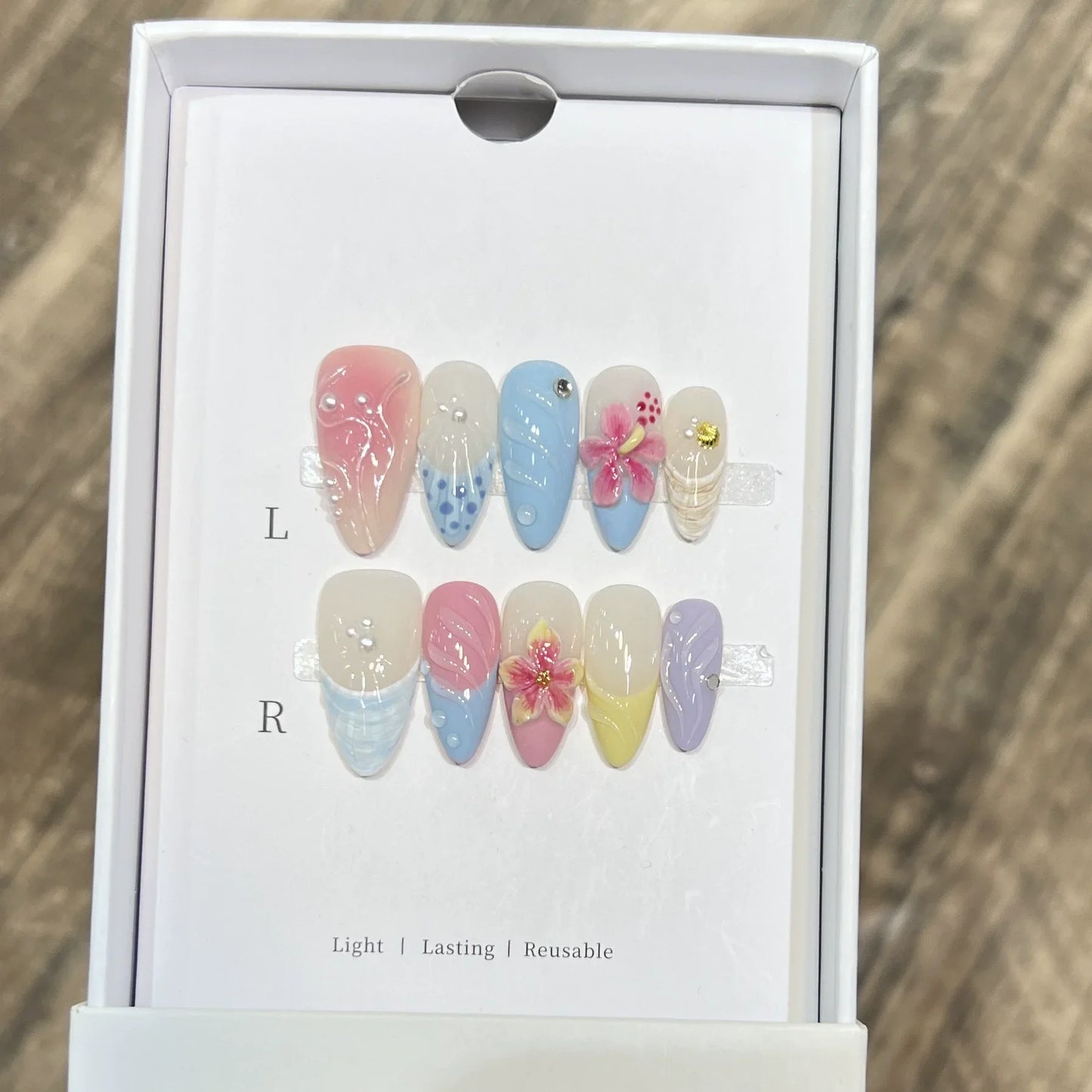 10Pcs Handmade Press On Nails Summer Fruits Full Cover Colorful 3D Design French Almond False Nails Wearable Manicure Nail Tips