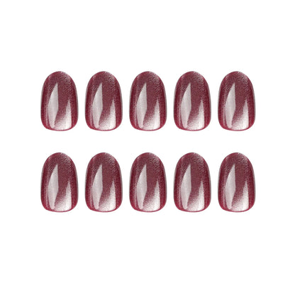 24pcs/set cat eyes fake nails for women girls red brown green blue grey sparkling short tips faux ongles press on false nail