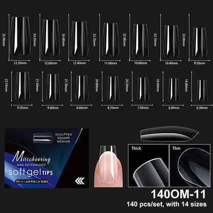 Luxury Acrylic False Nail Tips Almond Coffin Full Cover Super Clear Square Artificial Extension Soft Gel Tip Salon Manicure Tool