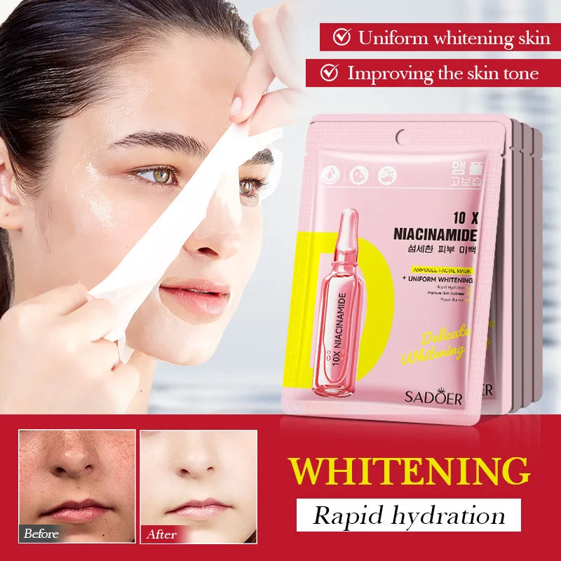 5/10pcs SADOER Nicotinamide Vitamin C Face Mask Hyaluronic Acid Moisturizing Hydrating Facial Masks Korean Cosmetics Skin Care