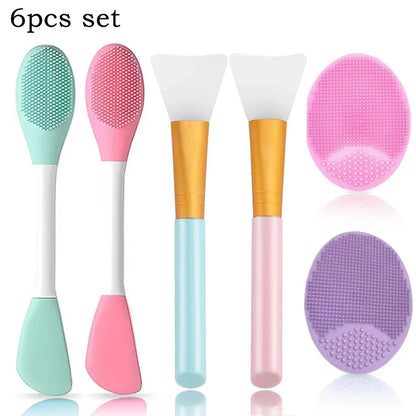 6pcs/set Silicone Face Scrubber Double headed Face Cleaning Brushes Facial Mask Applicator Blackhead Exfoliator Skin Care Tool