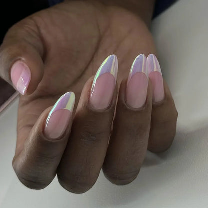 24pcs French Simple Fake Nails Ins White Edge Nude Color False Nail Tips Almond Stick on Nail Patch for Girl Lady Manicure Tools