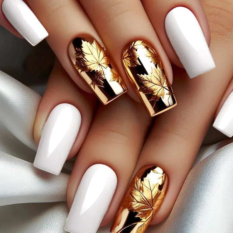 24pcs Press on Nails Flower Design Mid-length Ballet False Nail Fashion Brown Full Cover Manicure Tips Datachable Fake Nails Set