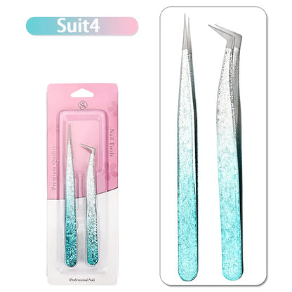 2Pcs Eyelash Tweezers Ice Flower Anti-static 3D Accurate Eyebrow Grafting False Lashes Extension Supplies Makeup Tweezer Tools
