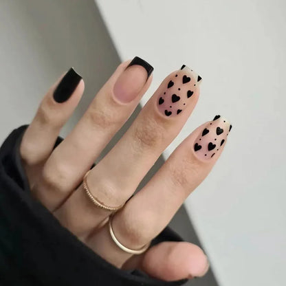 24Pcs Fashion Fake Nails Press on Short Square Head False Nail Art Black Starlit Sky Design Artifical Full Cover Nail Tips