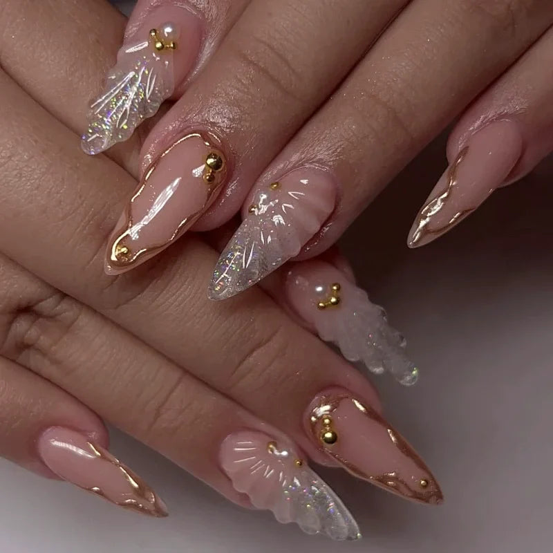24pcs French Almond Press on Nails Leopard Print False Nails 3D Bow Wearable Stick-on Nails Fake Nail Uñas Накладные Ногти 네일팁