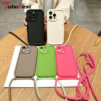 Crossbody Adjustable Lanyard Strap Rope Case For Xiaomi Redmi 14C Note 14 Pro Plus 4G 5G POCO X7Pro Silicone Cover