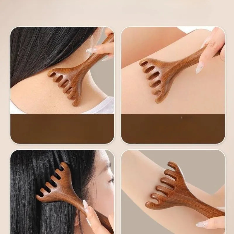2pcs Deer Horn Massage Combs - Scalp & Neck Massager with Ergonomic Handle,  Relaxation, Natural Wood Look