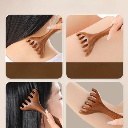 2pcs Deer Horn Massage Combs - Scalp & Neck Massager with Ergonomic Handle,  Relaxation, Natural Wood Look
