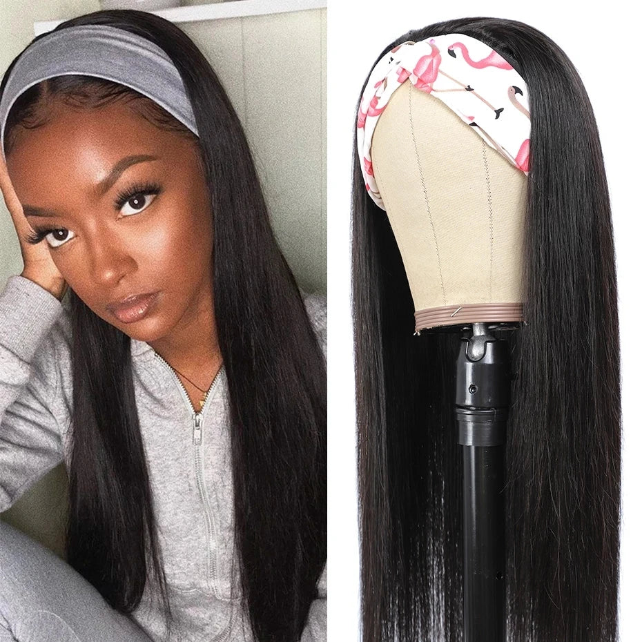 Bling Hair Headband Bone Straight Wig 180% Density Brazilian Human Hair Bone Straight Wigs For Women Glueless Wig