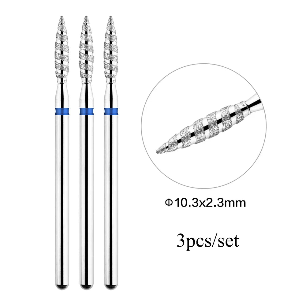 TP 3pcs/set Flame Diamond Nail Drill Bits 3/32'' Russian Electric File Bits Milling Cutter for Manicure Cuticle Remove Nail Tool