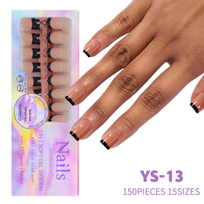 150Pcs/Box French False Nails Scarless Removable Coffin Almond Fake Nail Artificial Acrylic Patches Reusable Press On Nail Tips