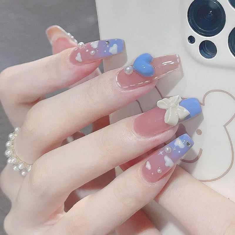 24Pcs 3D kuromi press on nails Y2K Cartoon Handmade Fake Nails Black Gel nail Wearable Nails Cinnamoroll Melody Anime False Nail