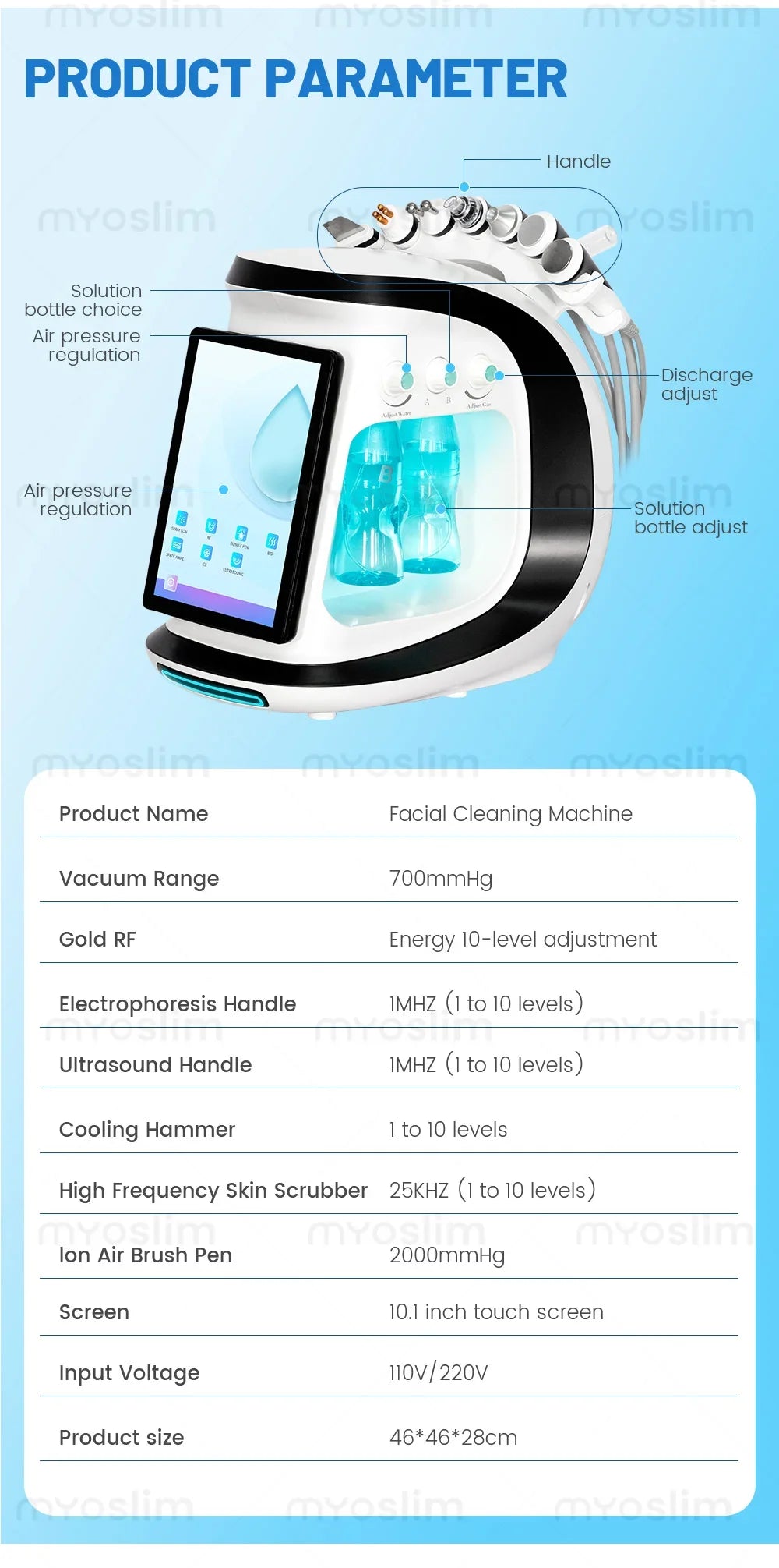 Intelligent Ice Blue Skin Management System – Hydro Facial Device For Wrinkle Reduction And Skin Care